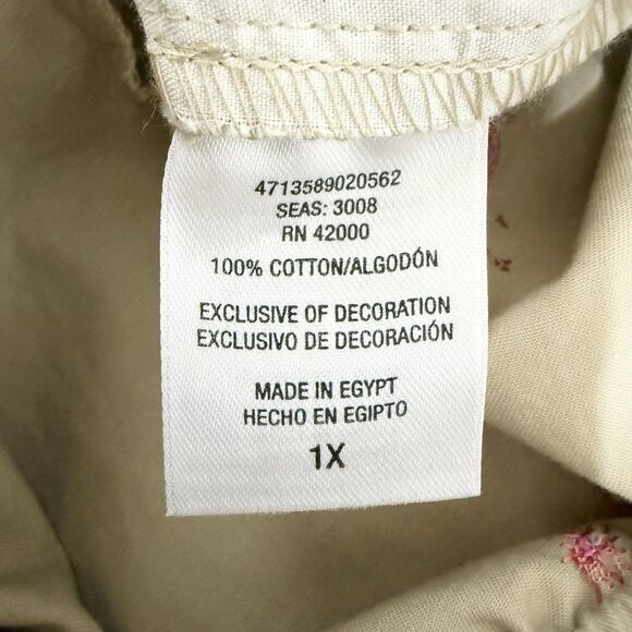 Basic Editions 1X Brown Pink Flamingo Embroidered Cropped Capri Pants Cotton - Picture 7 of 11